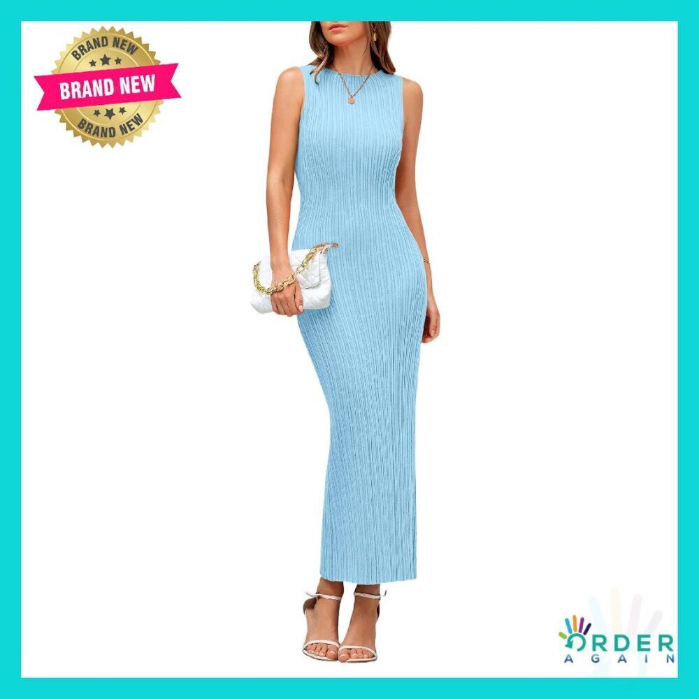 Ribbed Knit Maxi Dress Bodycon Elegant Summer Casual Chic Sleeveless
